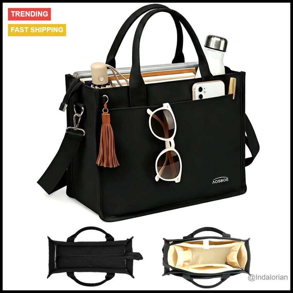 Canvas Tote Bag With Zipper Laptop Compartment Large Everyday Work Purse